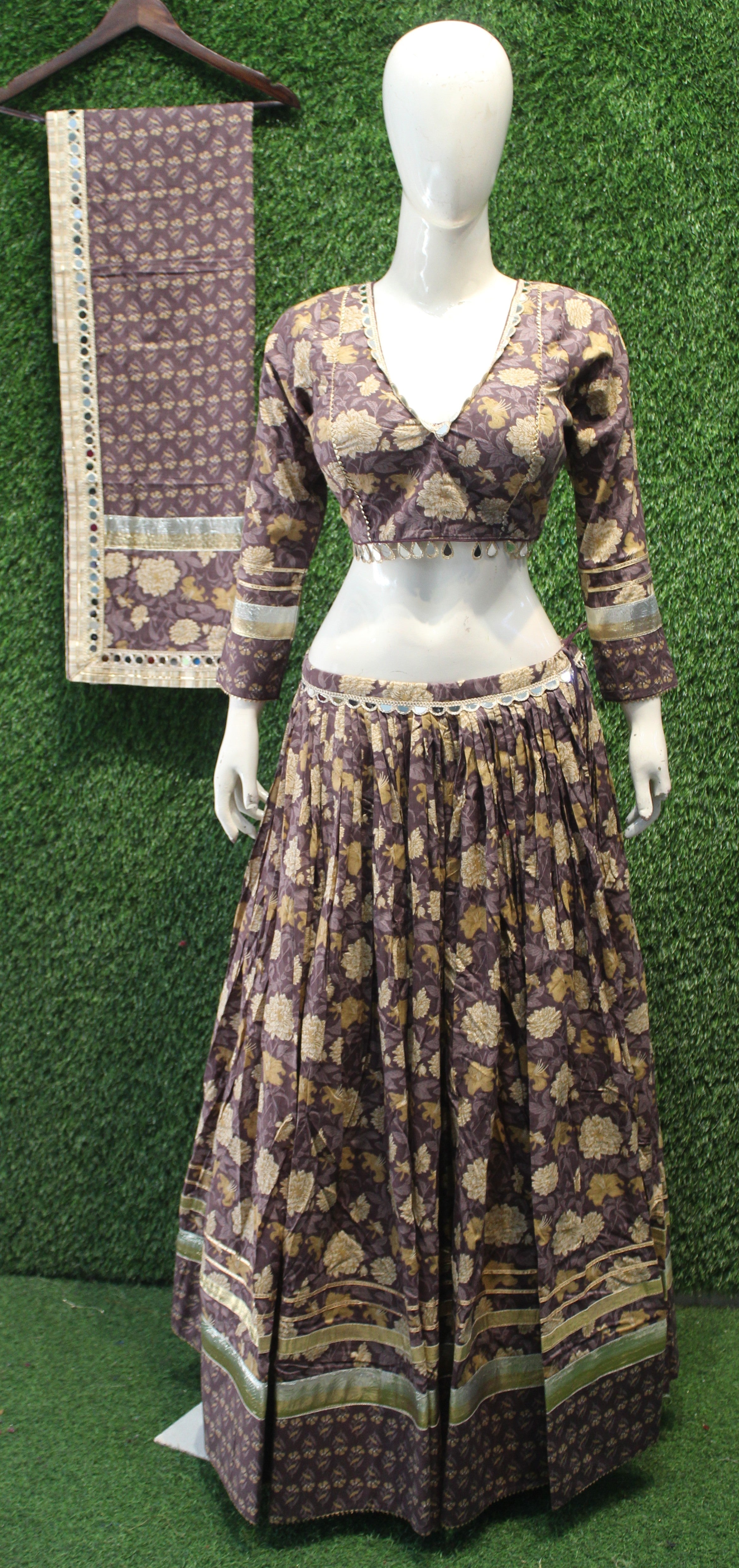 BROWN floral printed lehenga choli set
