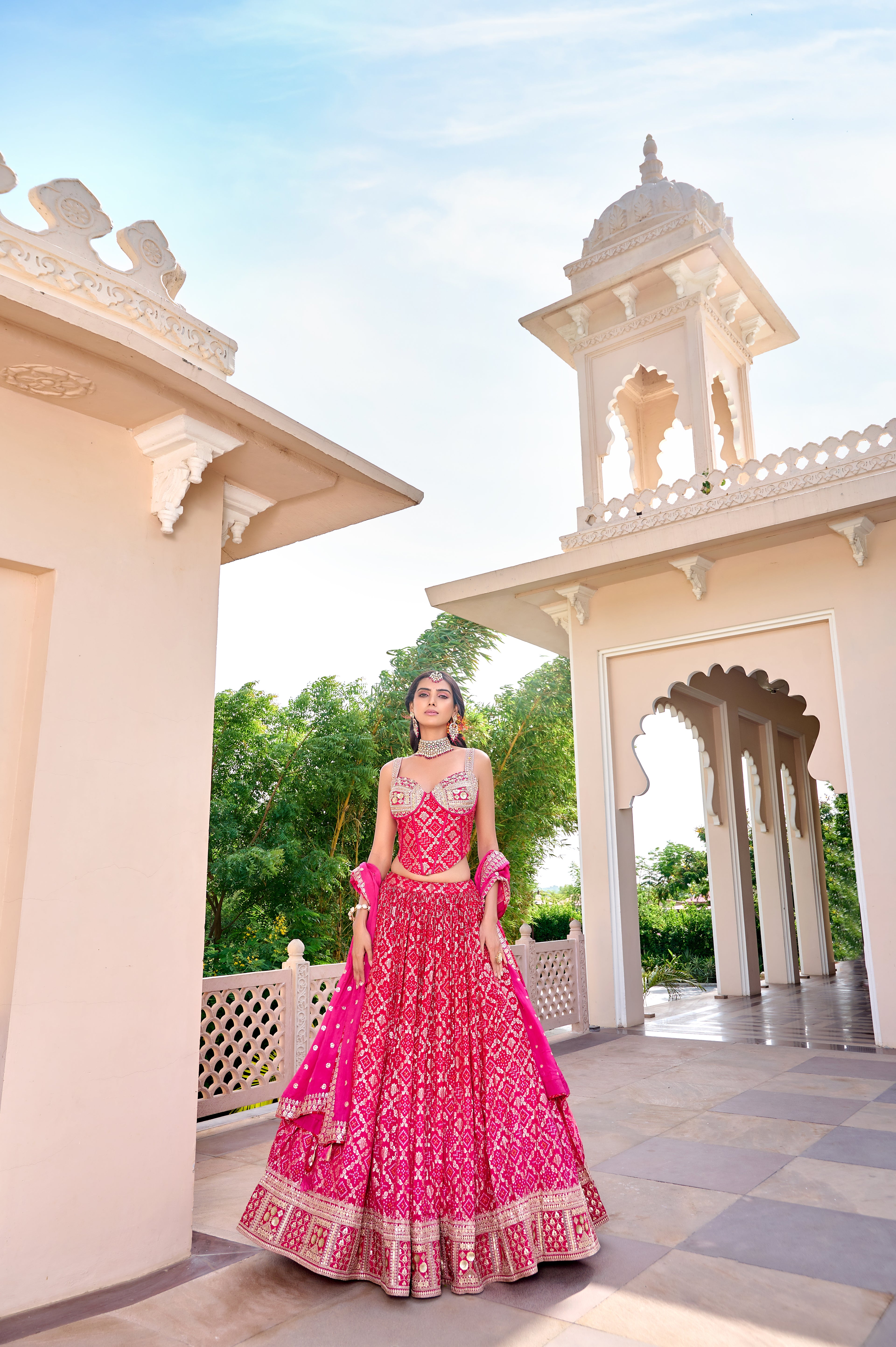 Pink Mirror & Thread Work Designer Lehenga Choli Set