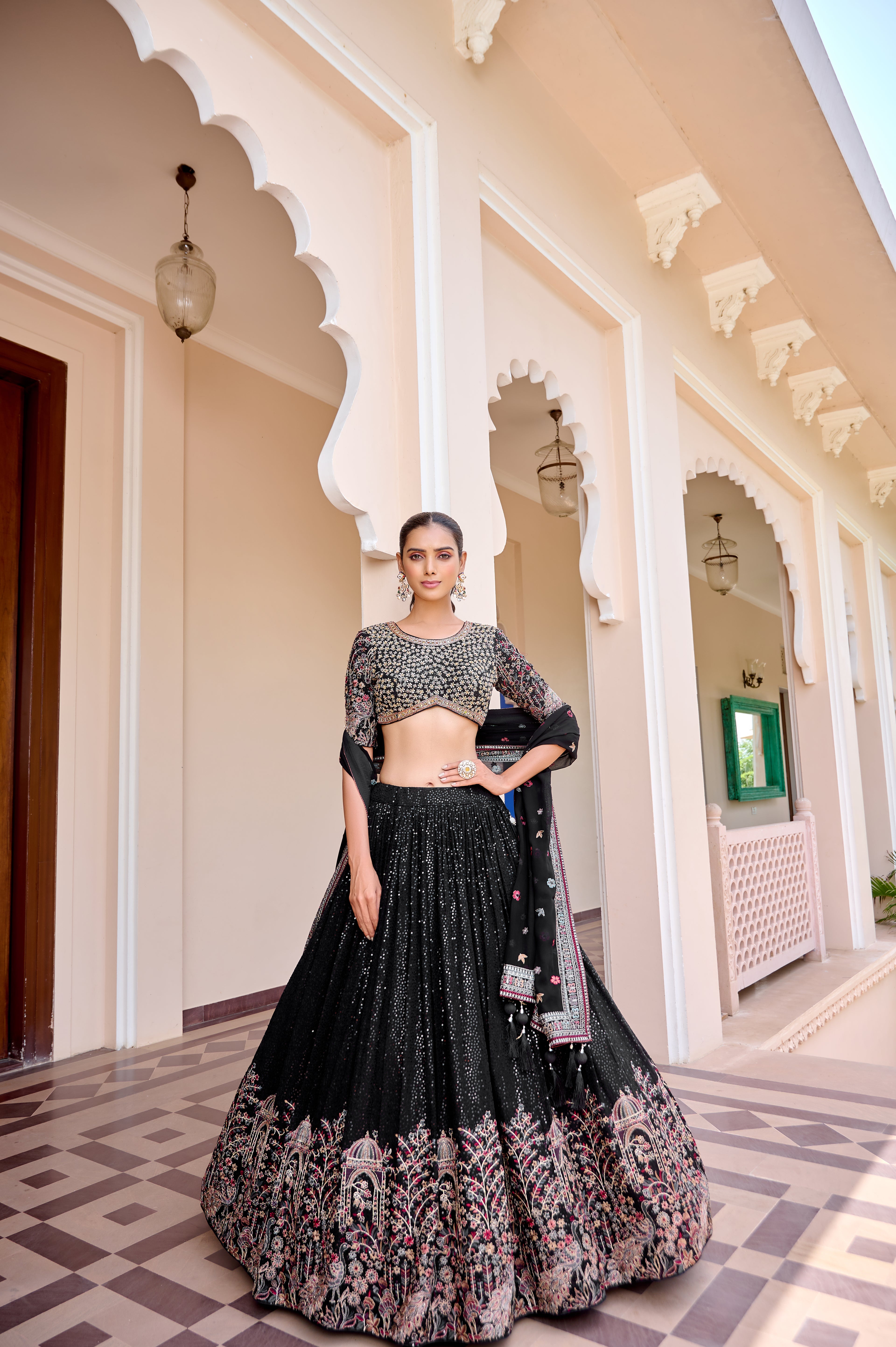 Black Heavy Embroidered Bridal Lehenga Set
