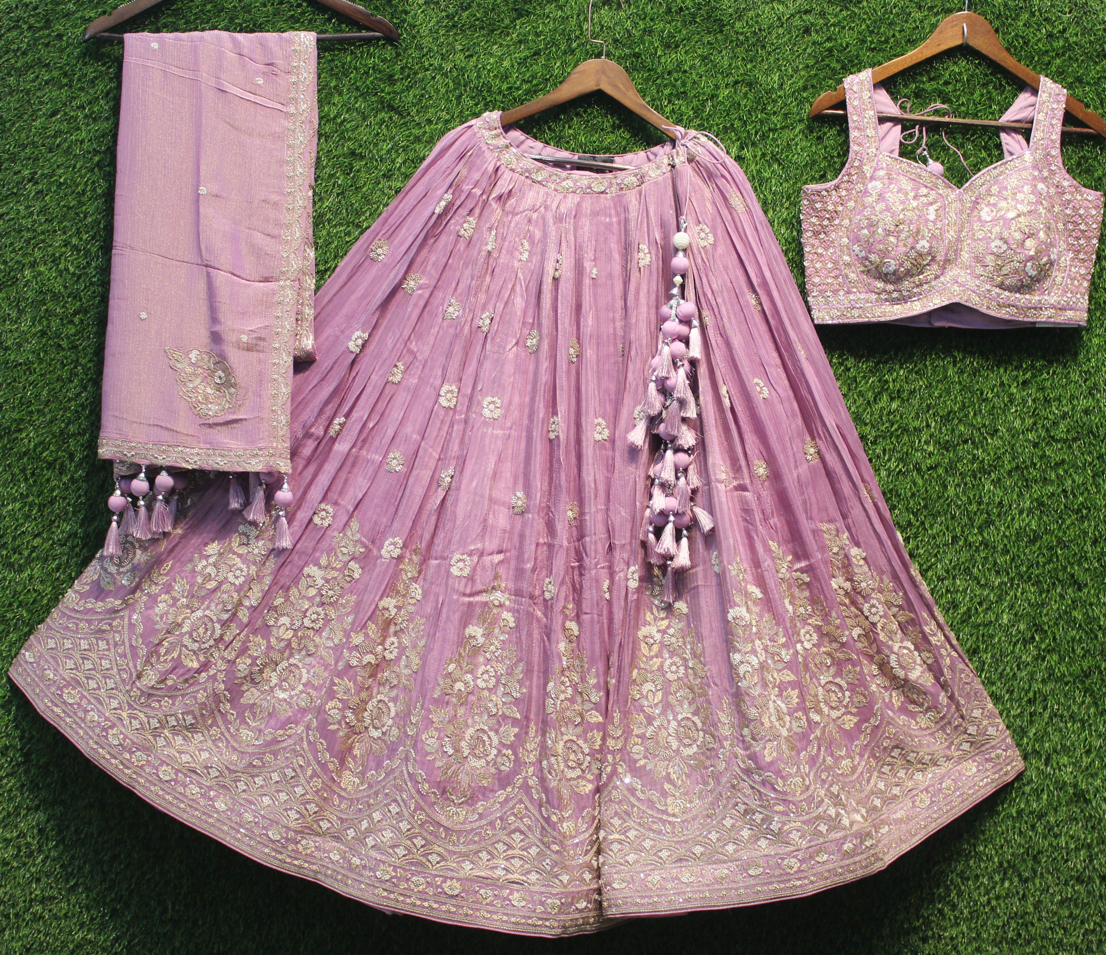 Lavender Heavy Embroidered Bridal Lehenga