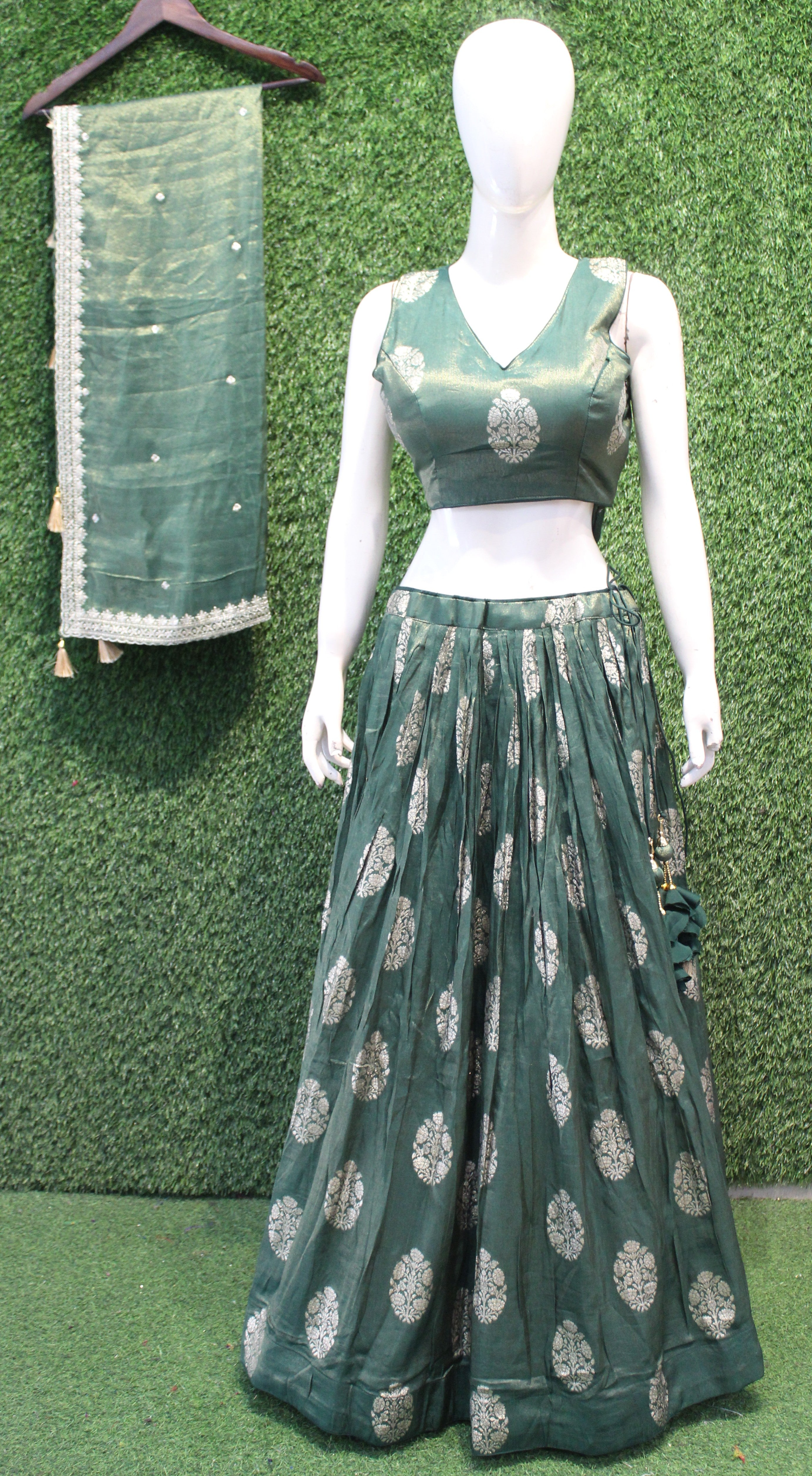 Designer Green Silk Lehenga Choli