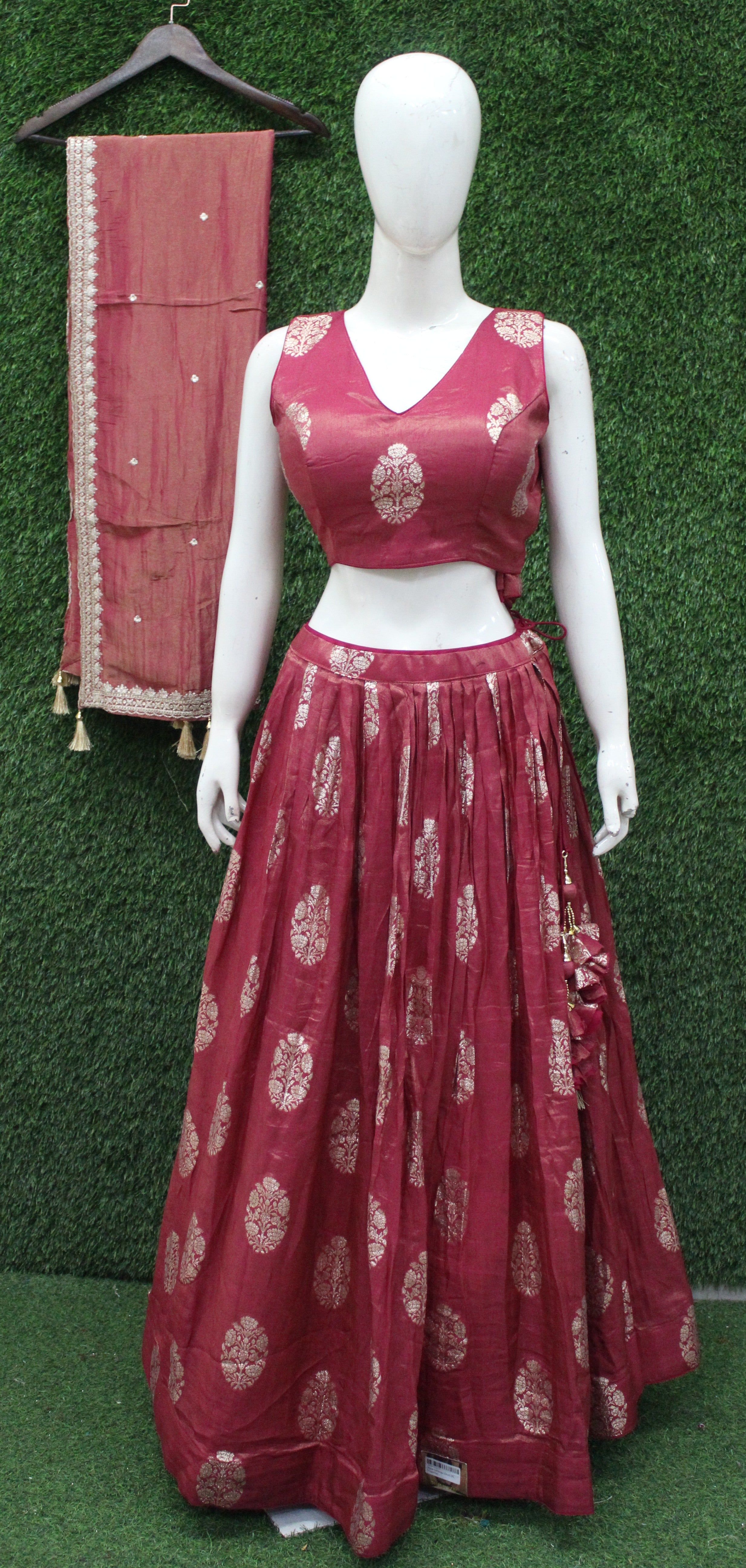 Maroon Banarasi Silk Printed Lehenga Set