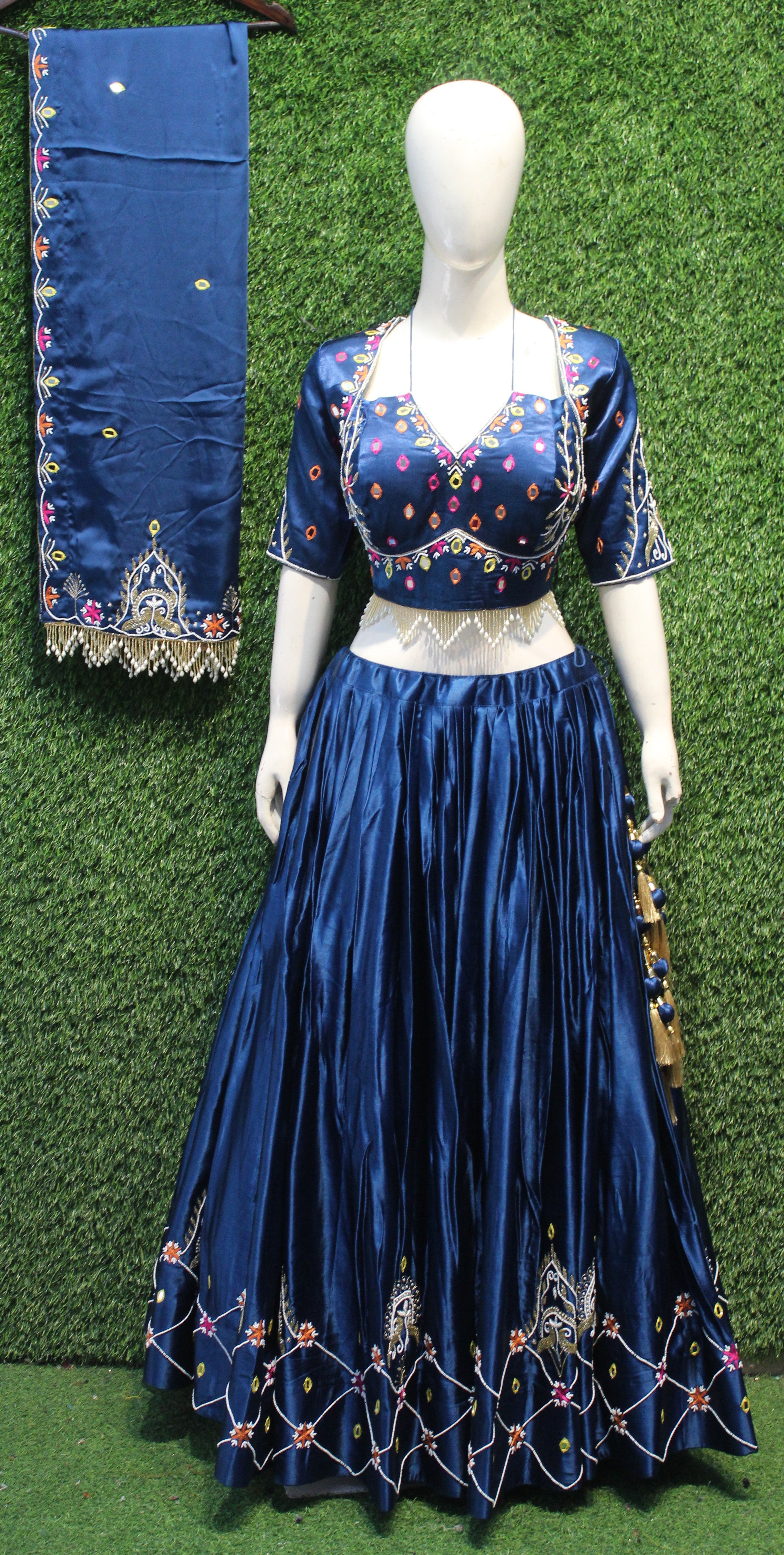 Navy Blue Embroidered Lehenga Set