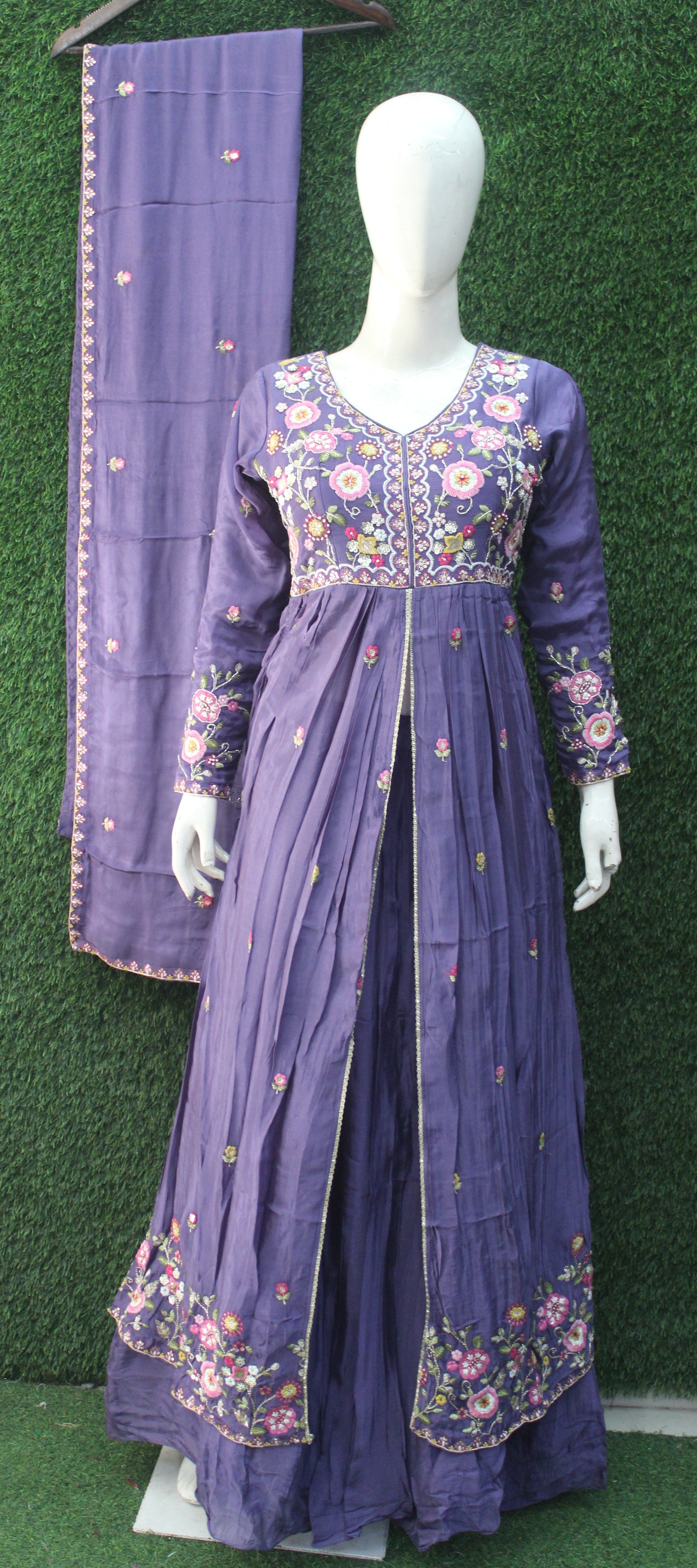 Purple Embroidered Peplum Set with Dupatta | Party Wear Designer Outfit