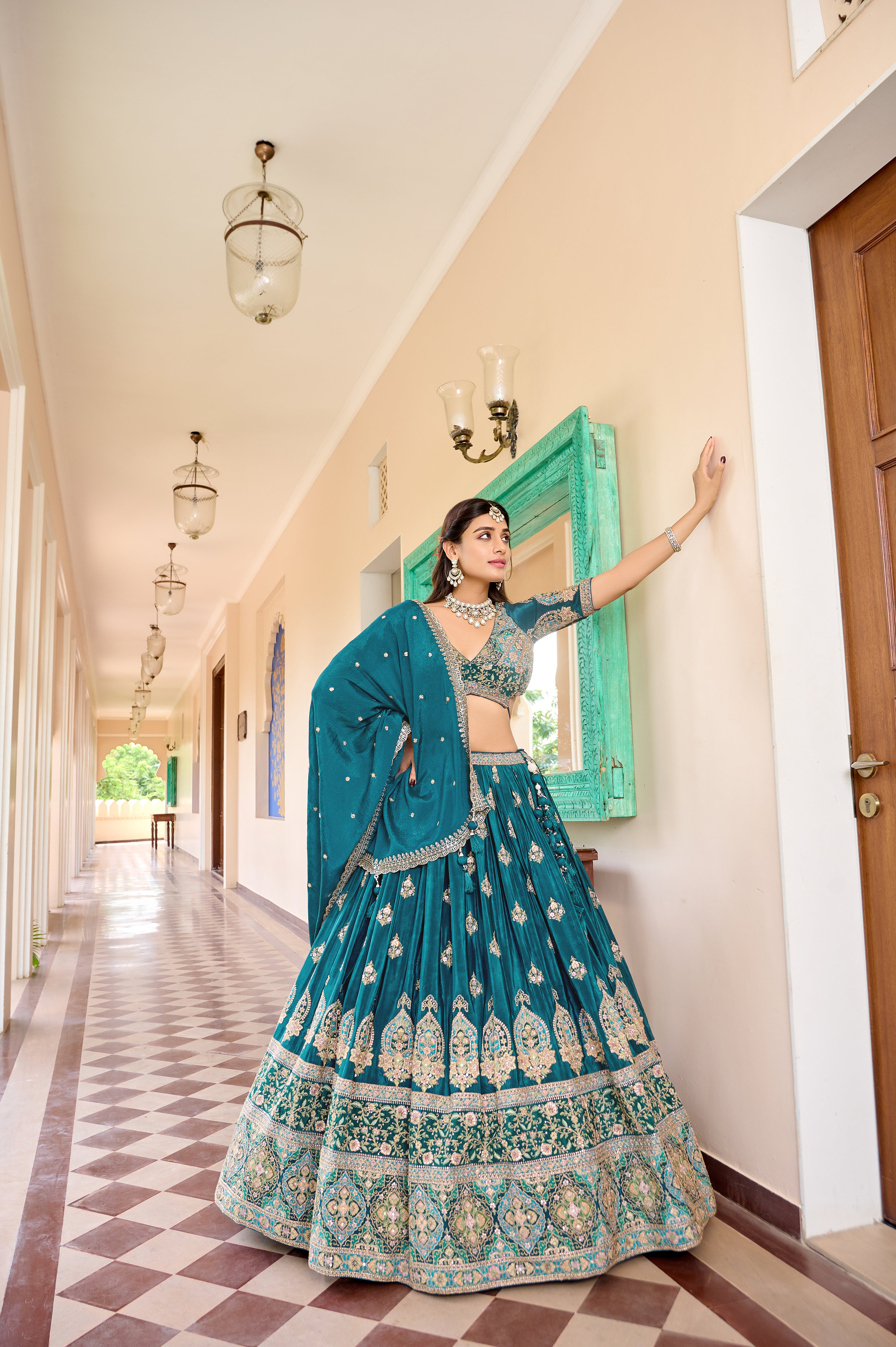 Teal Embroidered Lehenga Set