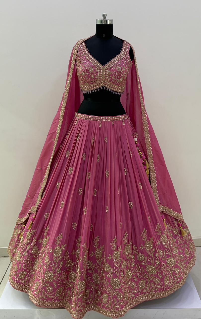 Pink Heavy Embroidered Designer Lehenga Set