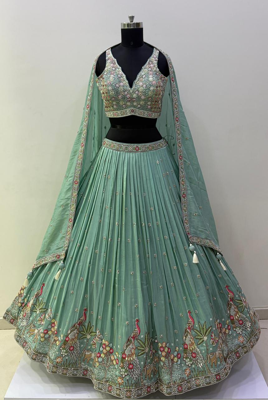Mint Green floral embroidery lehnga