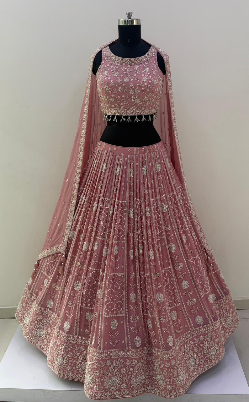 Pastel Pink Embroidered Bridal Lehenga