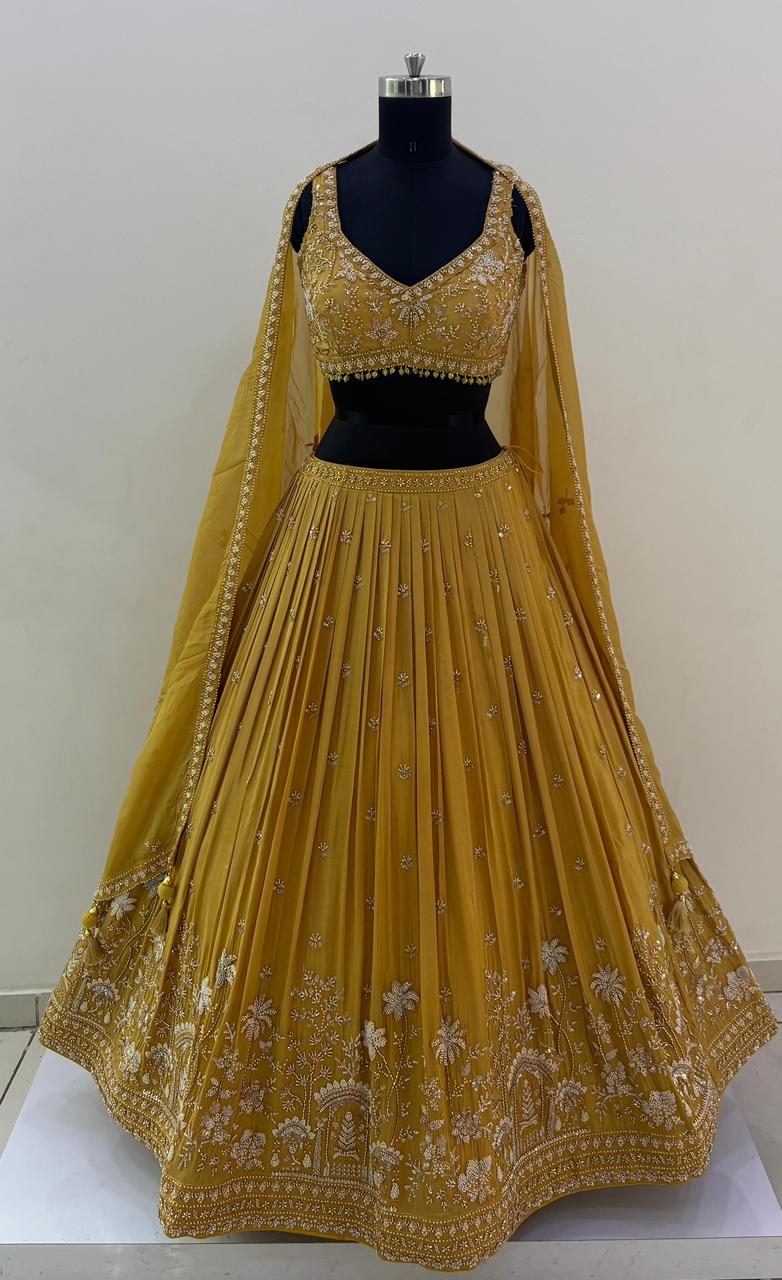 Mustard Embroidered Lehenga