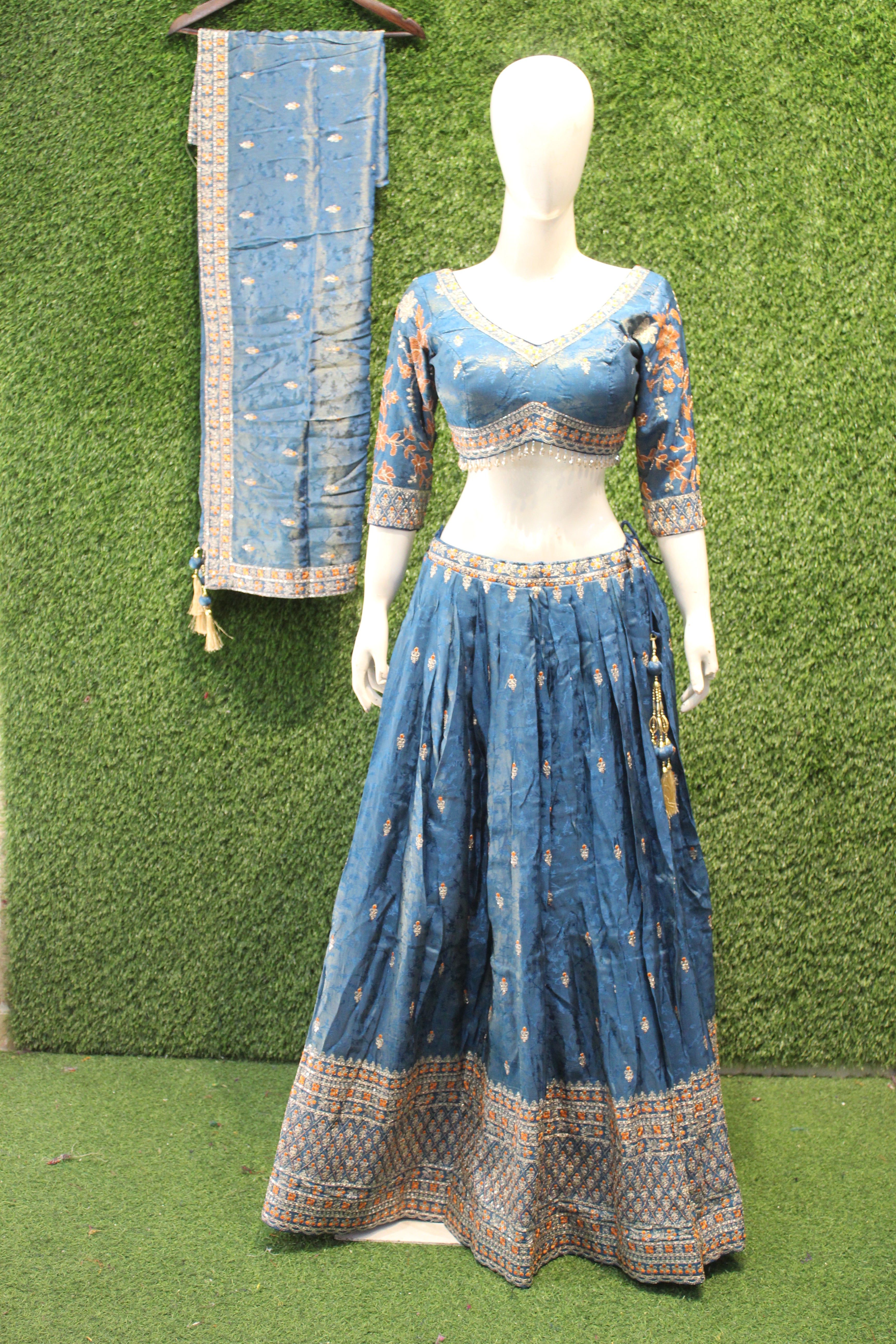 Blue Printed Embroidered Lehenga
