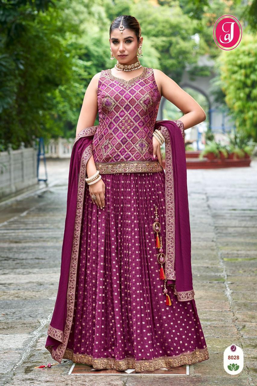 Designer Wine Embroidered Peplum Lehenga Set