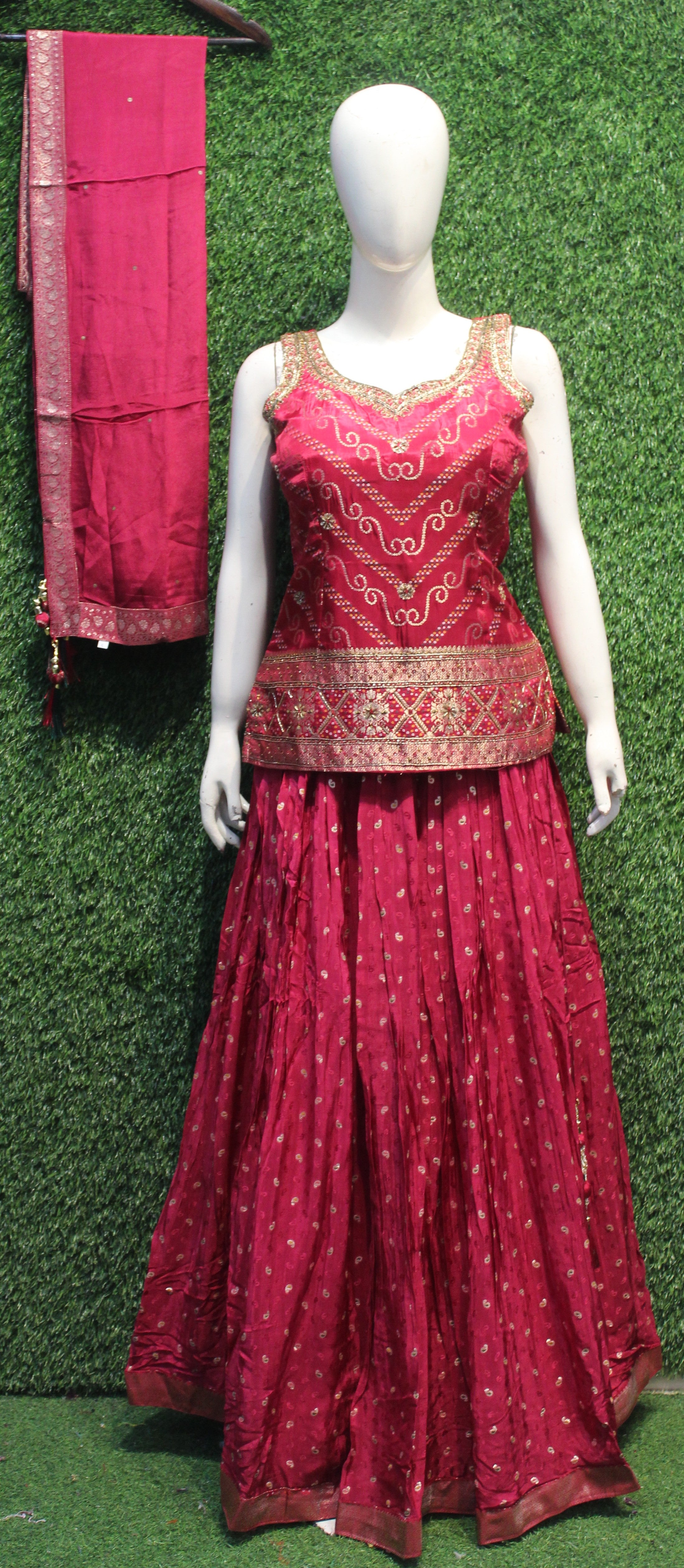 Red Embroidered Peplum Lehenga Set
