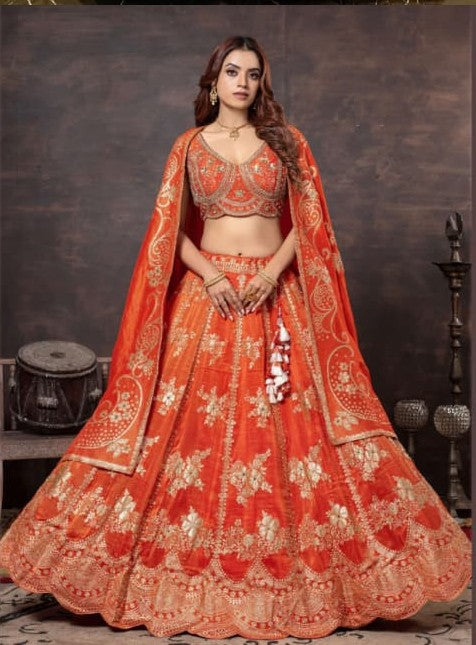 Heavy Embroidered Silk Lehenga Choli with Designer Dupatta for Wedding & Festive Wear