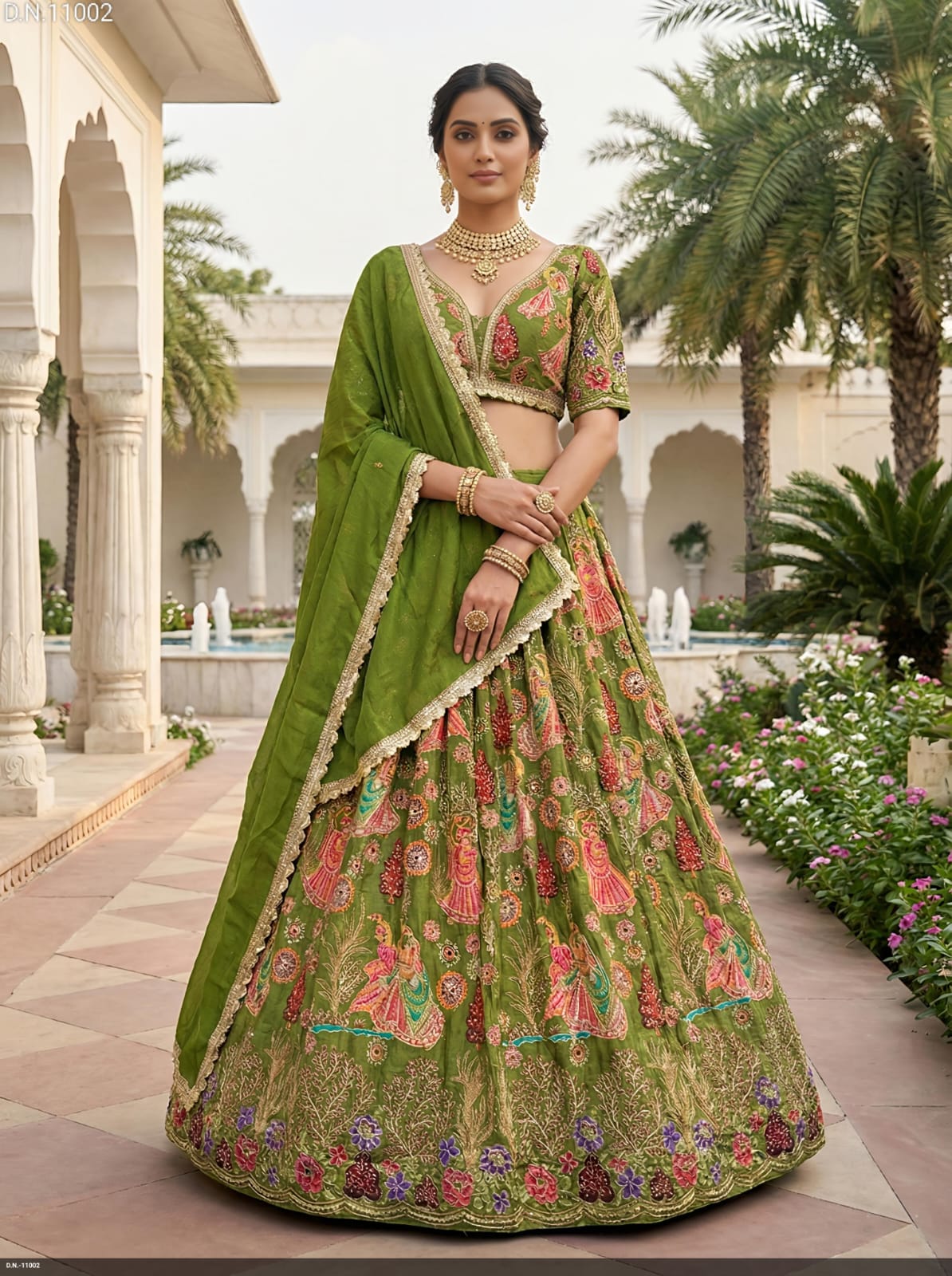 Designer Printed Silk Lehenga Choli with Embroidery & Dupatta for Festive & Wedding Wear