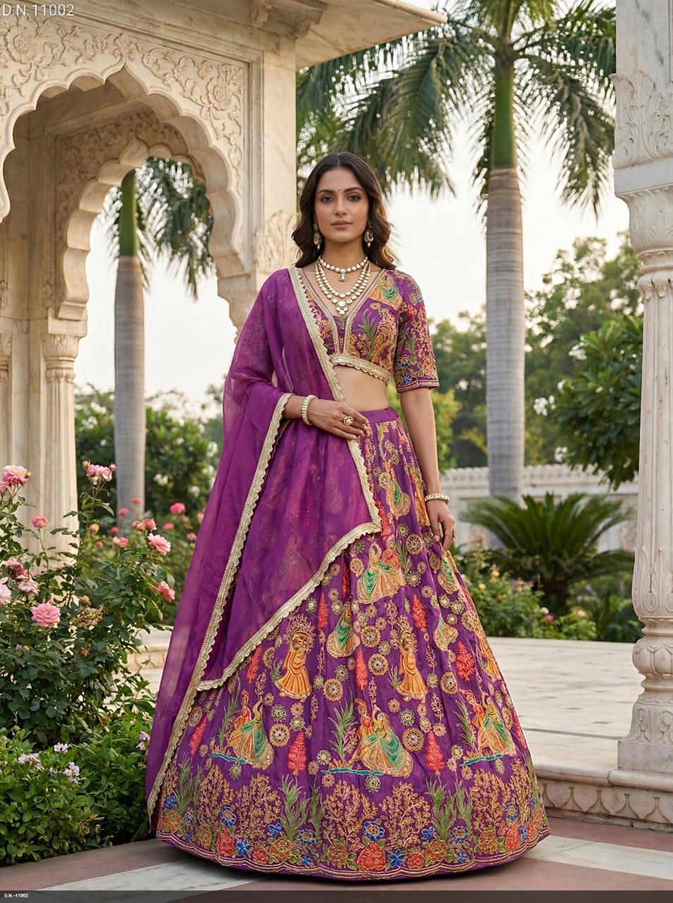 Designer Printed Silk Lehenga Choli with Embroidery & Dupatta for Festive & Wedding Wear