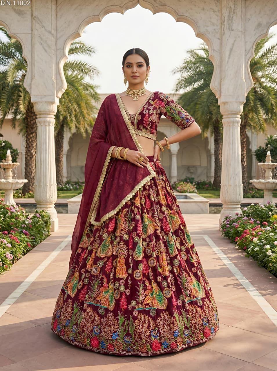 Designer Printed Silk Lehenga Choli with Embroidery & Dupatta for Festive & Wedding Wear