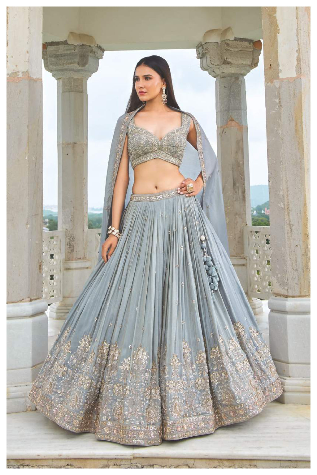 Elegant Grey Embroidered Lehenga Choli with Dupatta – Designer Party & Wedding Wear