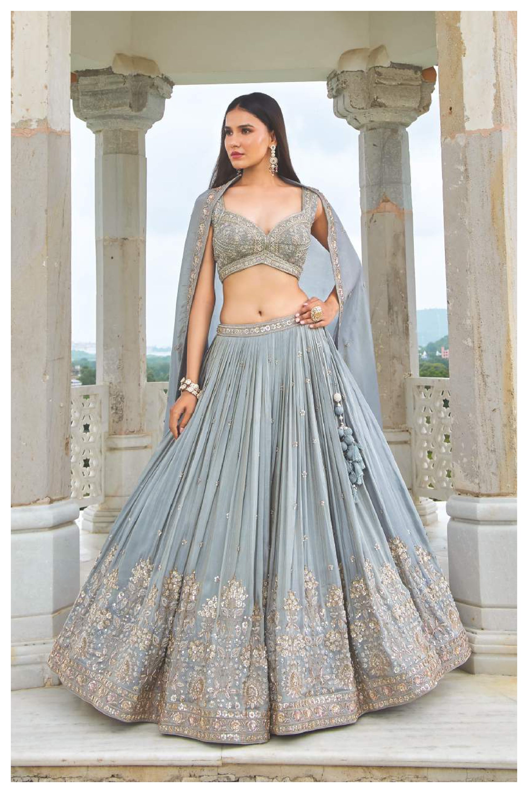 Elegant Grey Embroidered Lehenga Choli with Dupatta – Designer Party & Wedding Wear