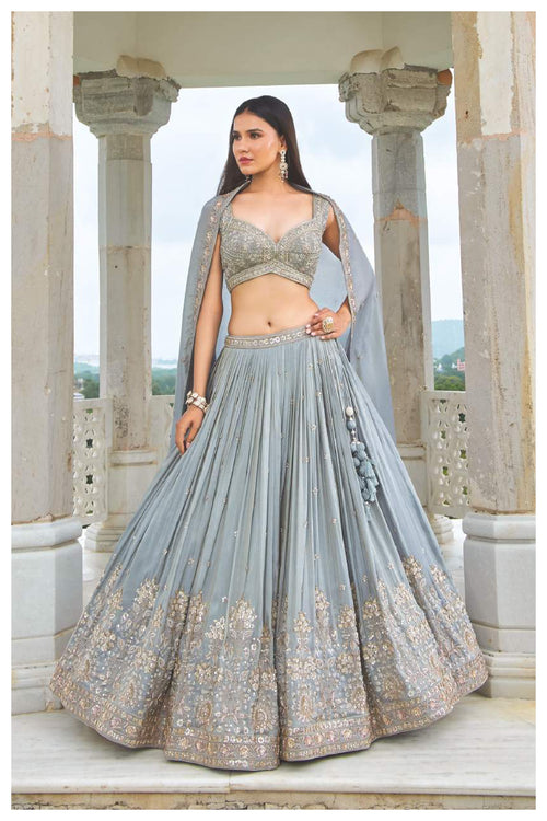 Elegant Grey Embroidered Lehenga Choli with Dupatta – Designer Party & Wedding Wear