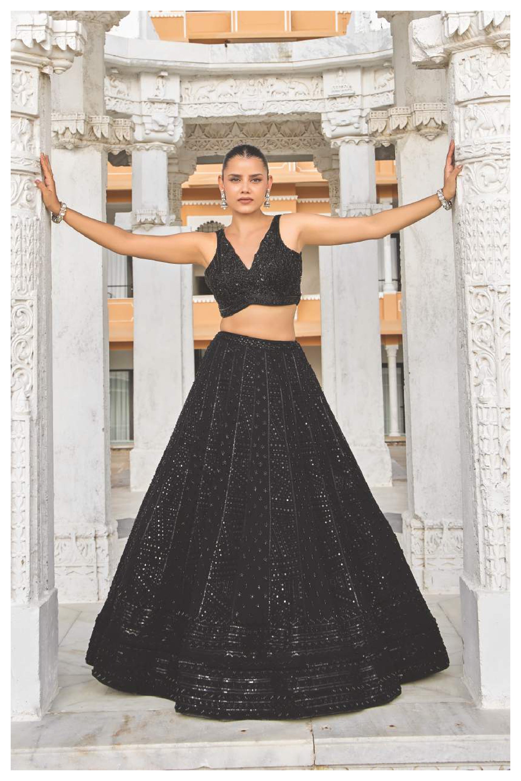Elegant Black Sequins Embroidered Lehenga Choli with Dupatta
