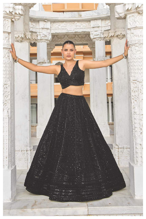 Elegant Black Sequins Embroidered Lehenga Choli with Dupatta