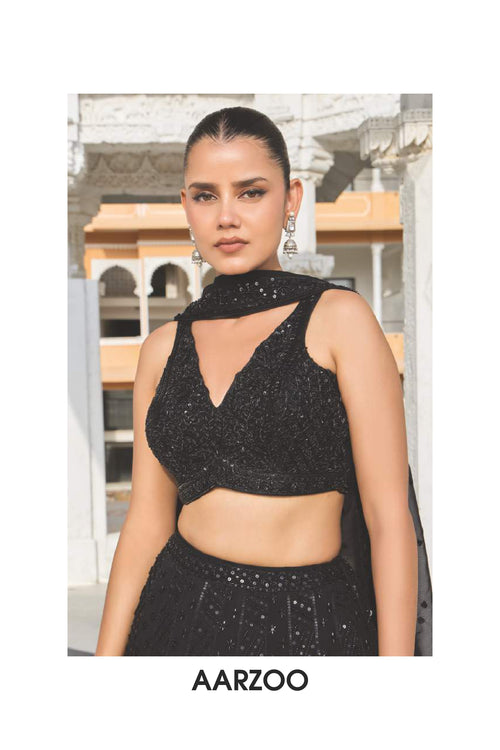Elegant Black Sequins Embroidered Lehenga Choli with Dupatta