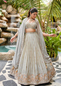 Dusty grey designer Chaniya Choli with heavy embroidery and dupatta