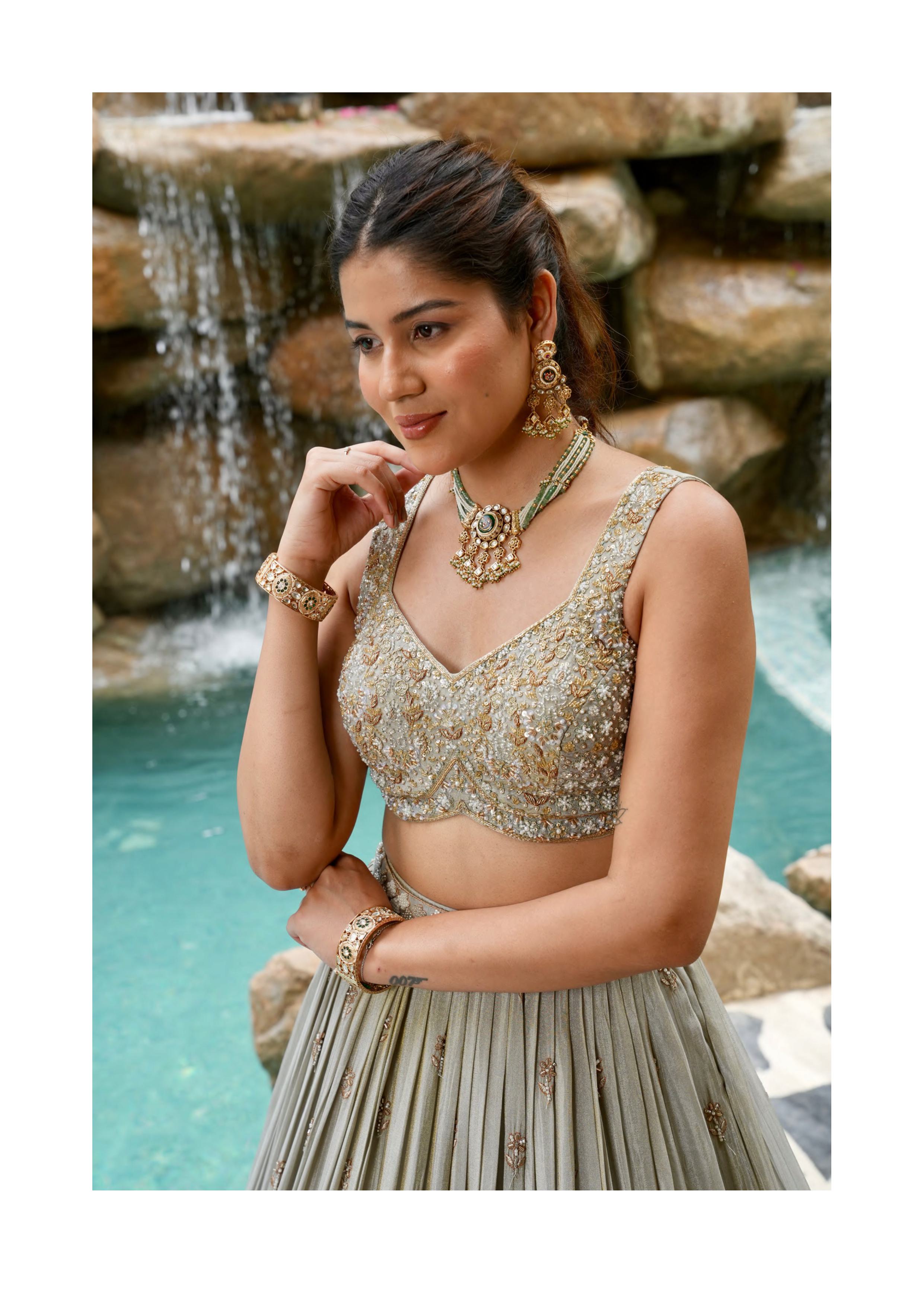 Dusty Grey Designer Chaniya Choli with Heavy Embroidery & Dupatta
