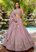 Dusty pink designer Chaniya Choli with heavy embroidery and dupatta