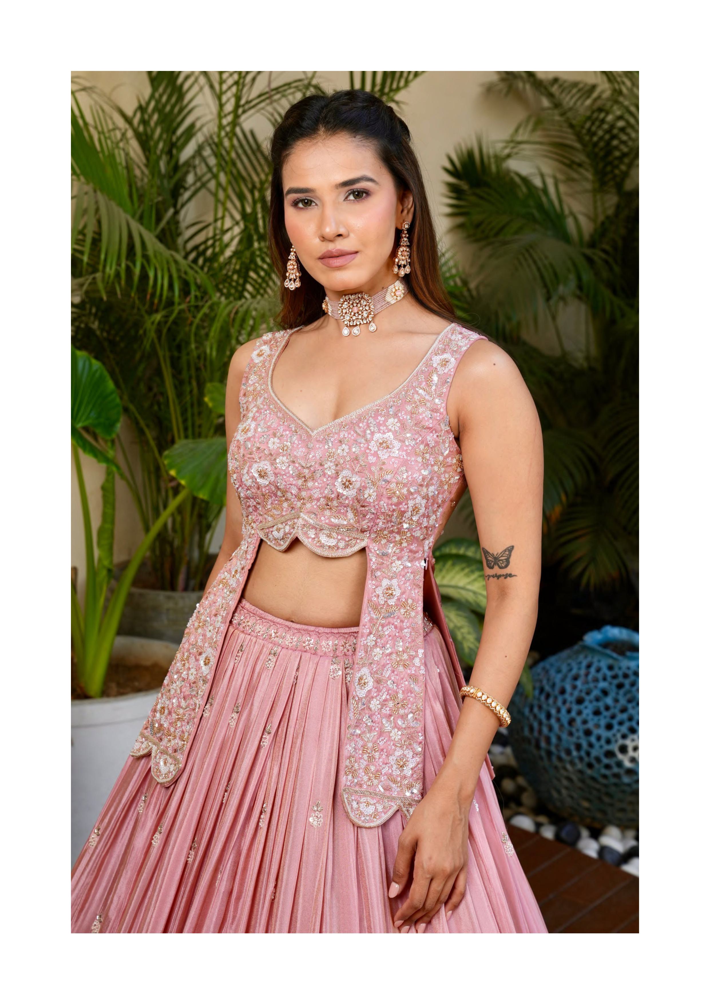 Rose Pink Designer Chaniya Choli with Heavy Embroidery & Dupatta