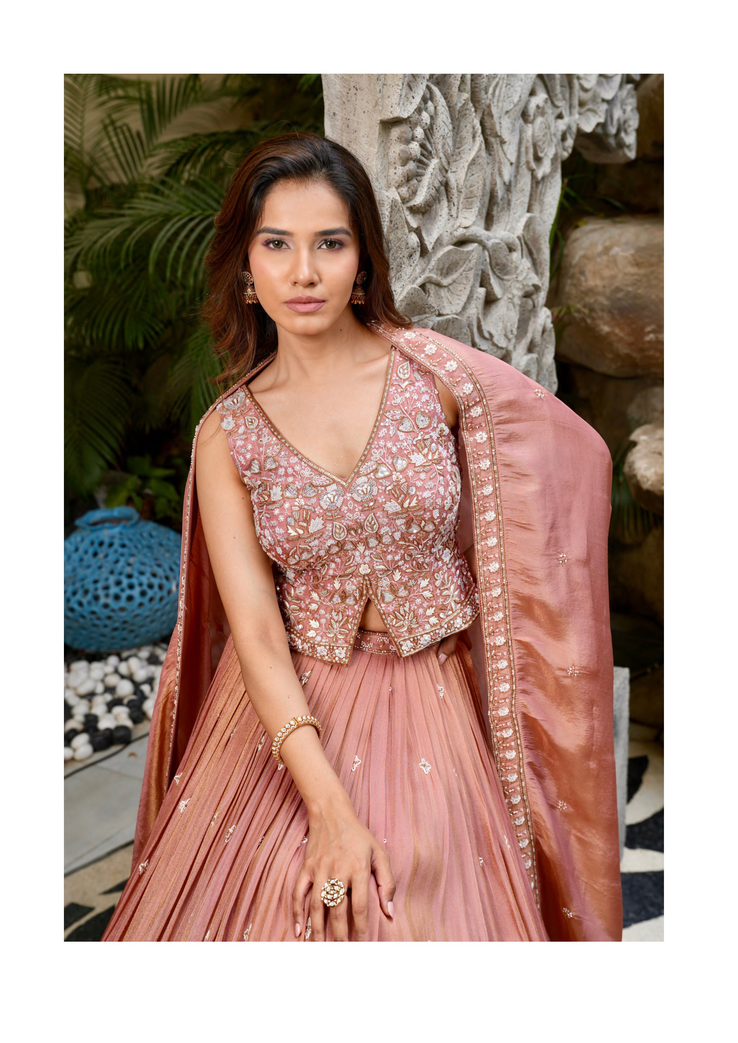 Peach Premium Designer Chaniya Choli with Heavy Embroidery & Dupatta
