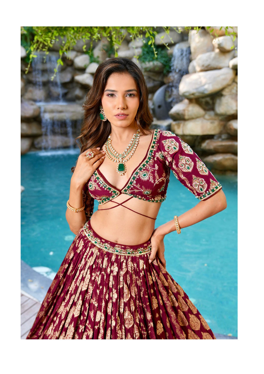 Maroon Designer Chaniya Choli with Gold Weaving & Dupatta