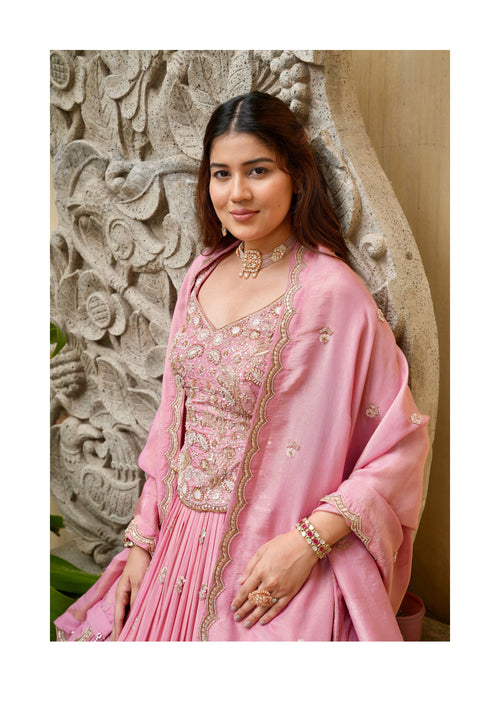 Blush Pink Designer Chaniya Choli with Heavy Embroidery & Dupatta