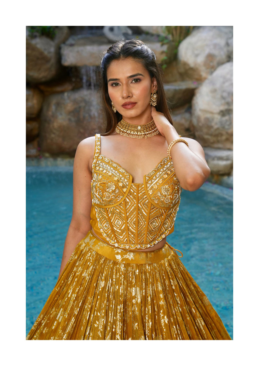 Mustard Yellow Designer Chaniya Choli with Gold Weaving & Dupatta