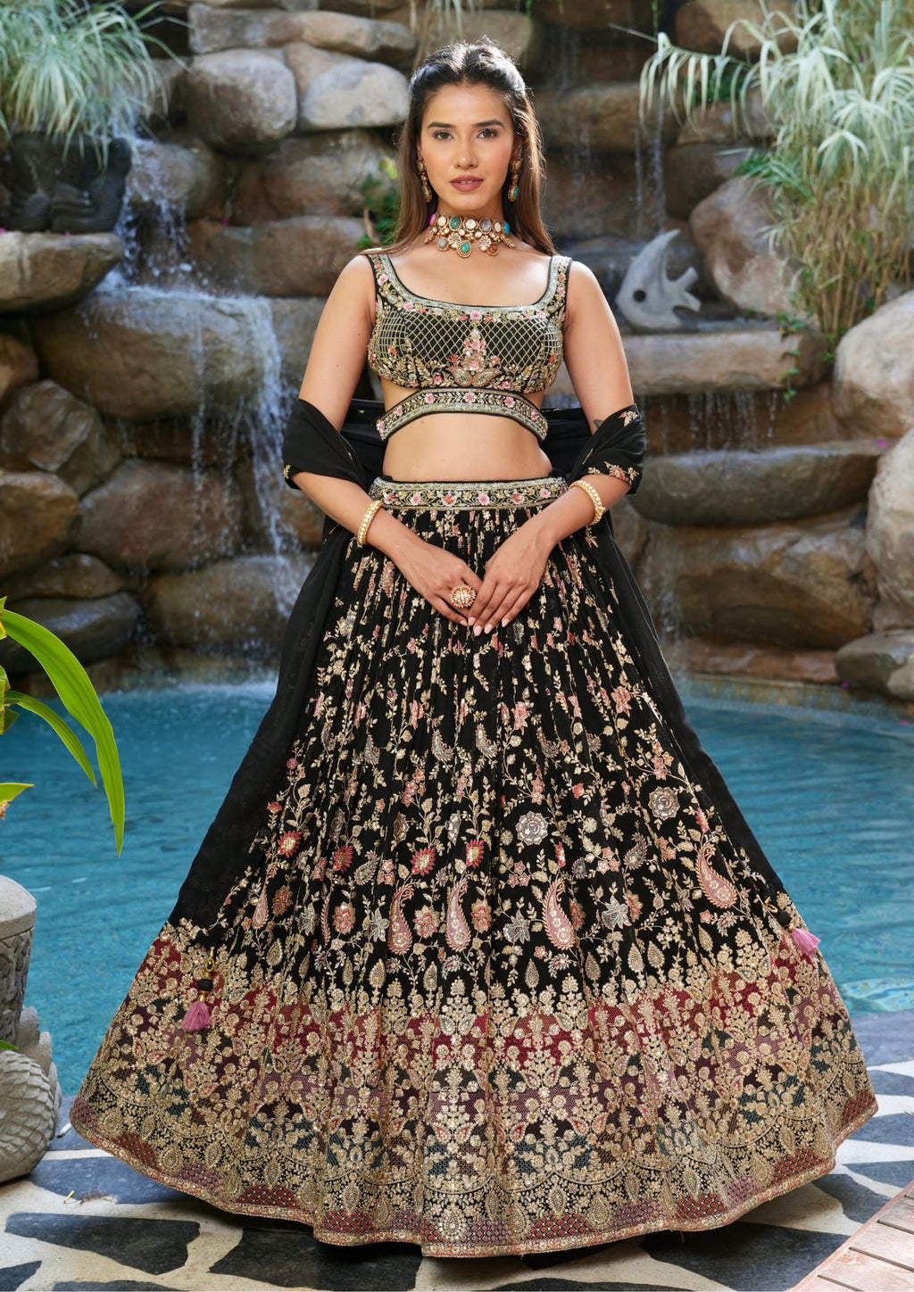 Black Designer Chaniya Choli with Heavy Embroidery & Dupatta