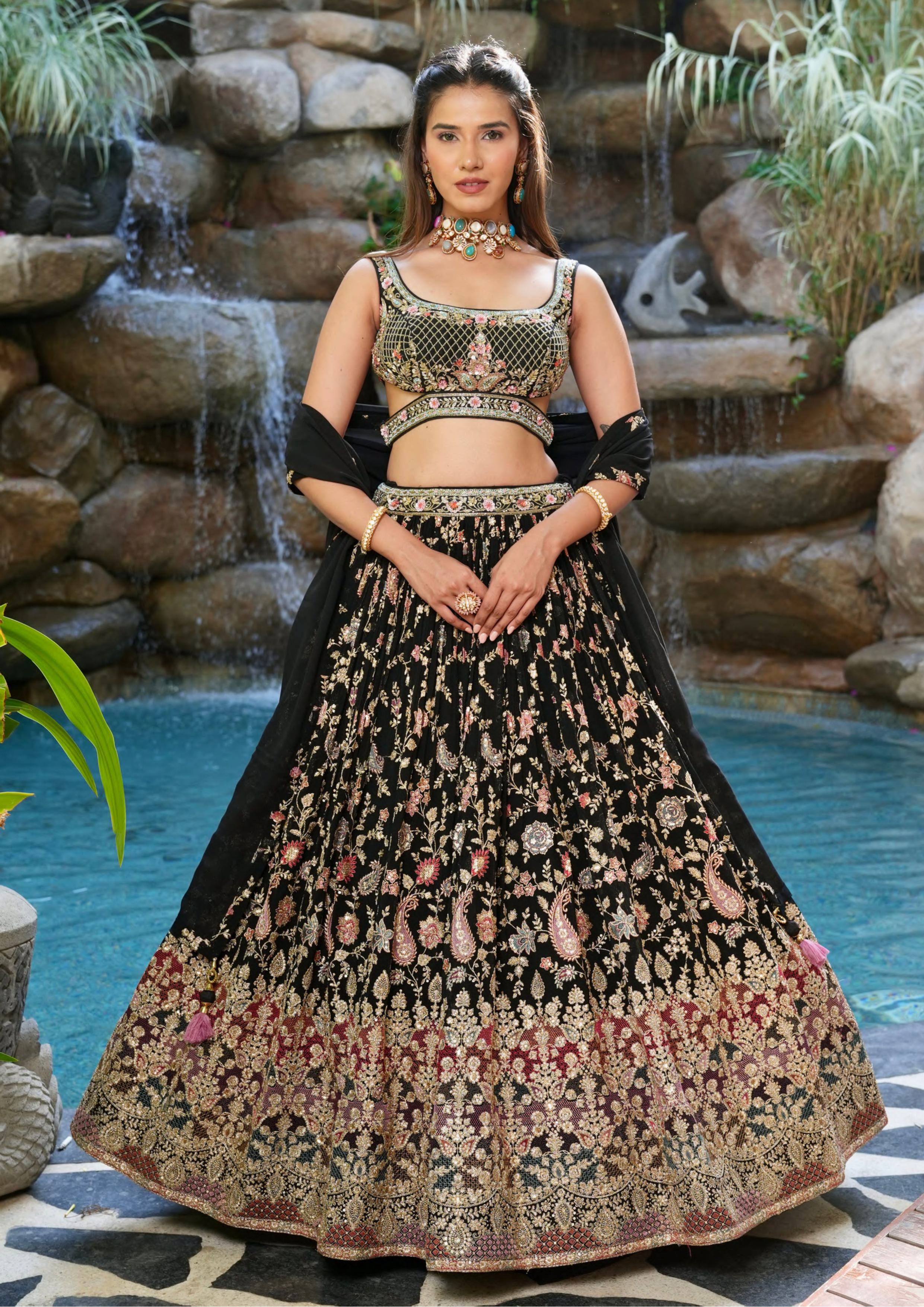 Black Designer Chaniya Choli with Heavy Embroidery & Dupatta