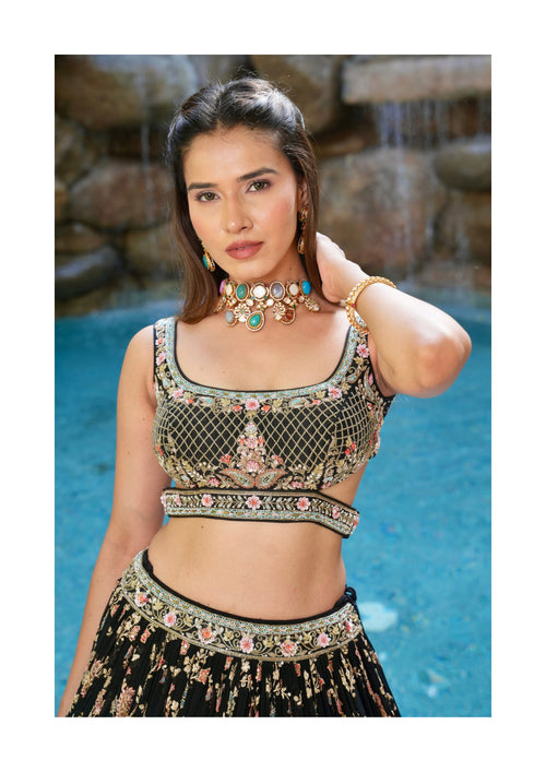 Black Designer Chaniya Choli with Heavy Embroidery & Dupatta
