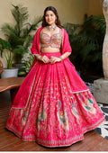 Rani pink designer Chaniya Choli with peacock work and dupatta