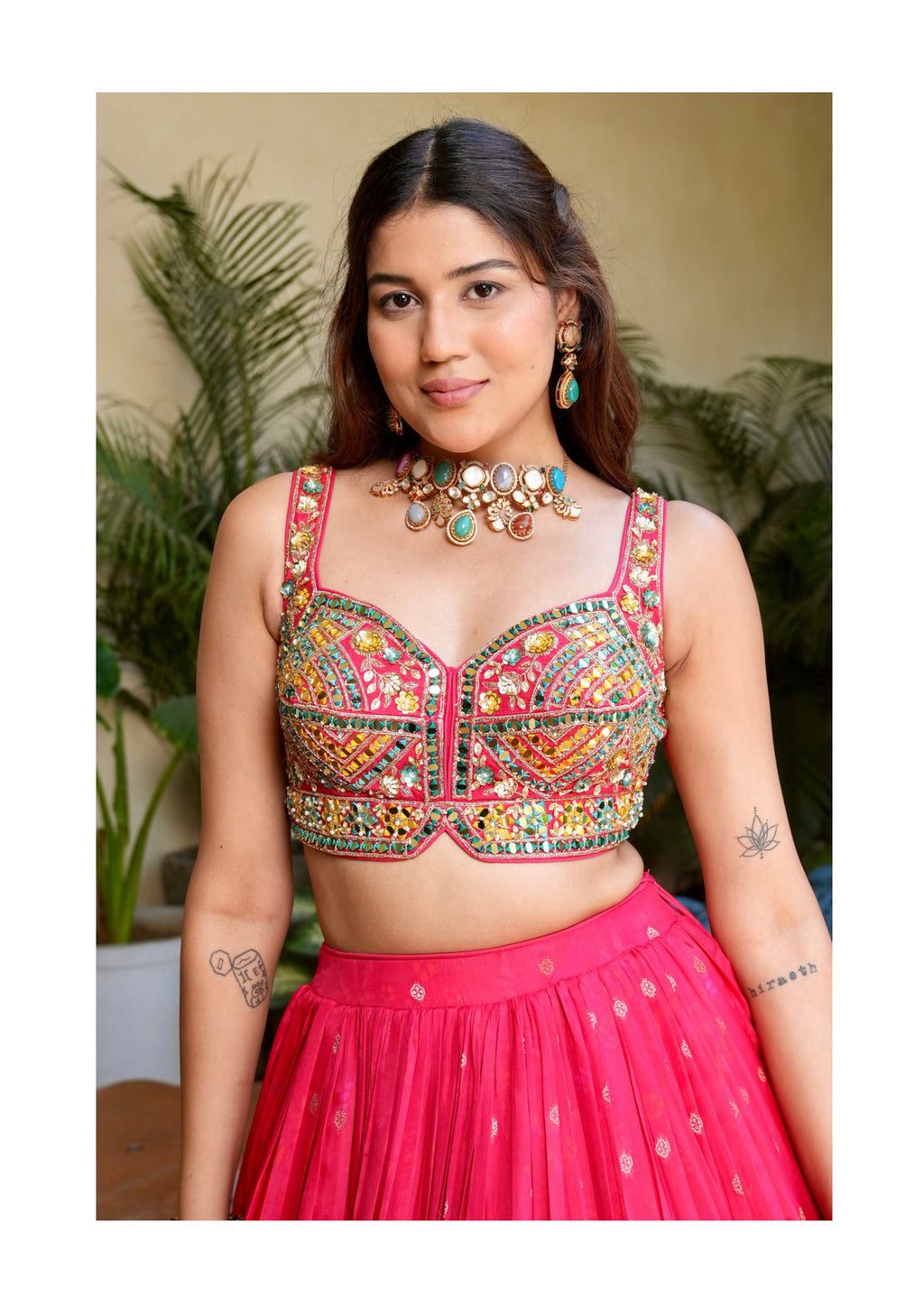 Rani Pink Designer Chaniya Choli with Peacock work & Dupatta