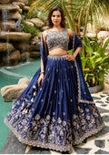 Navy blue designer Chaniya Choli with heavy embroidery and dupatta