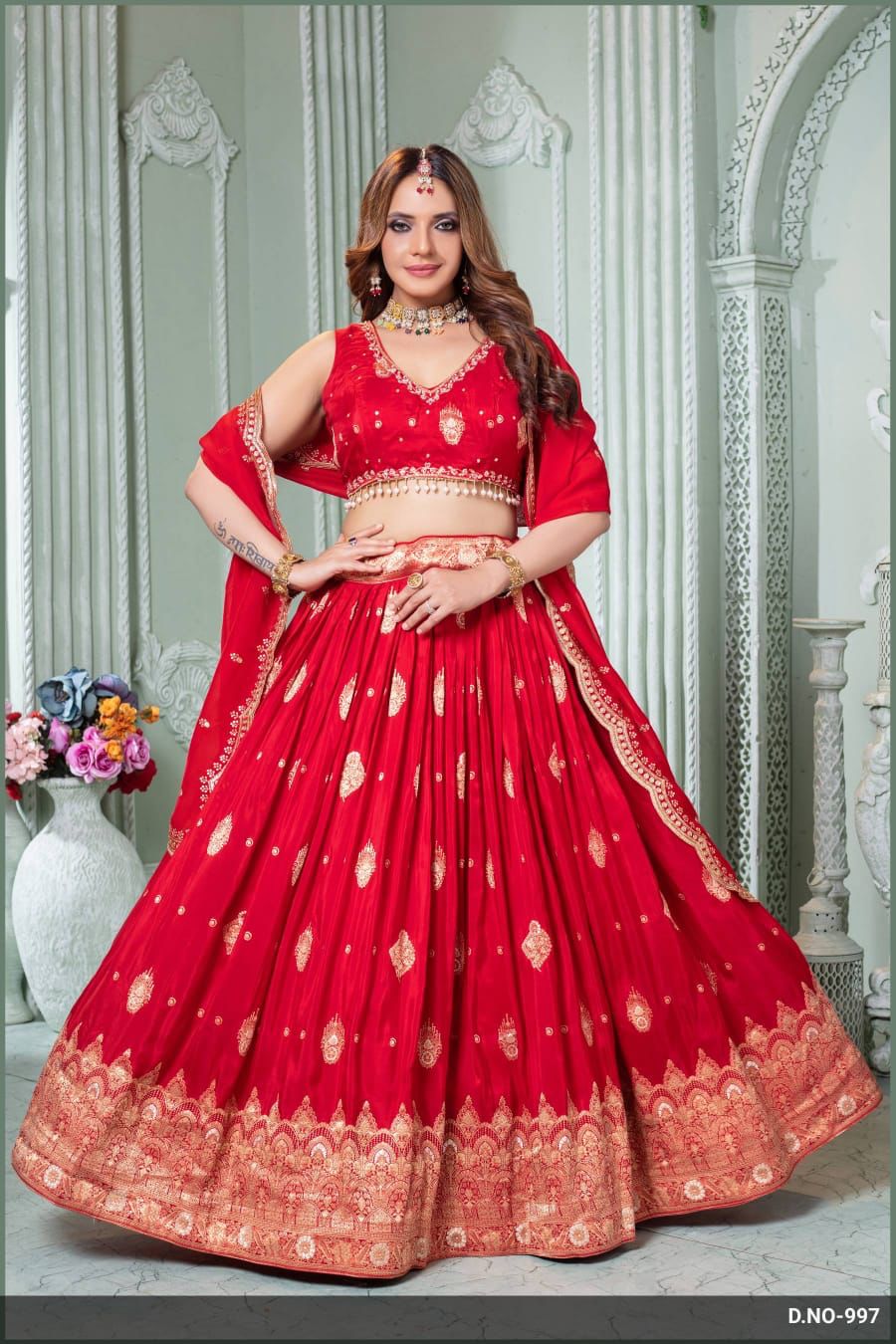 Red festive chaniya choli with dupatta