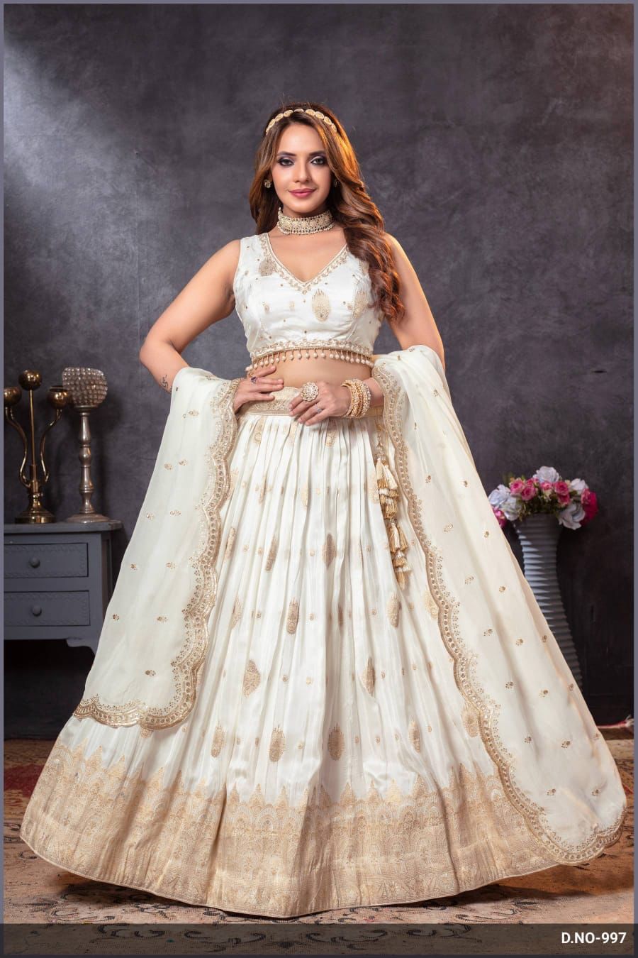 White silk bridal style chaniya choli