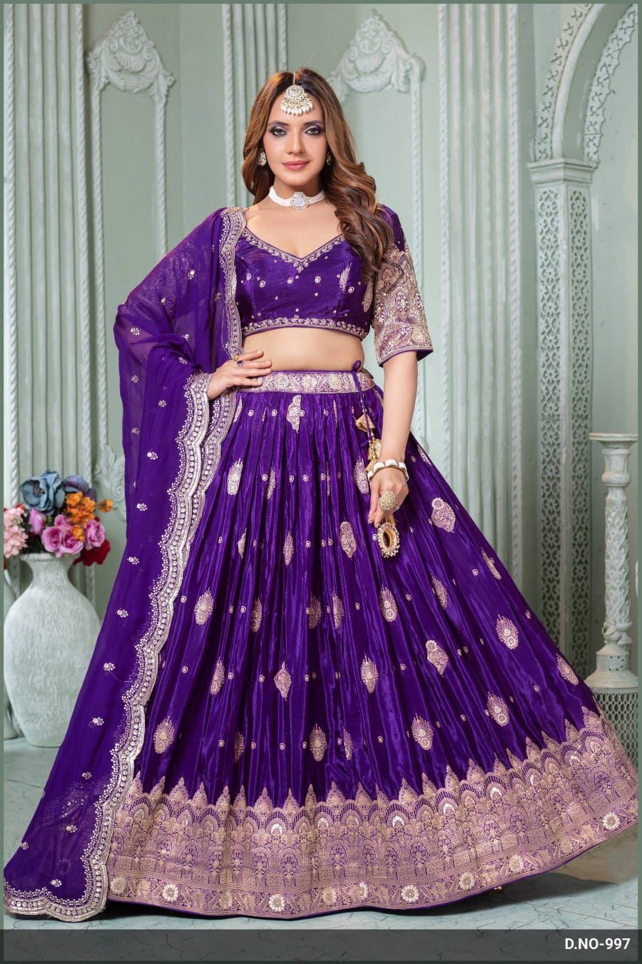 Purple silk zari chaniya choli