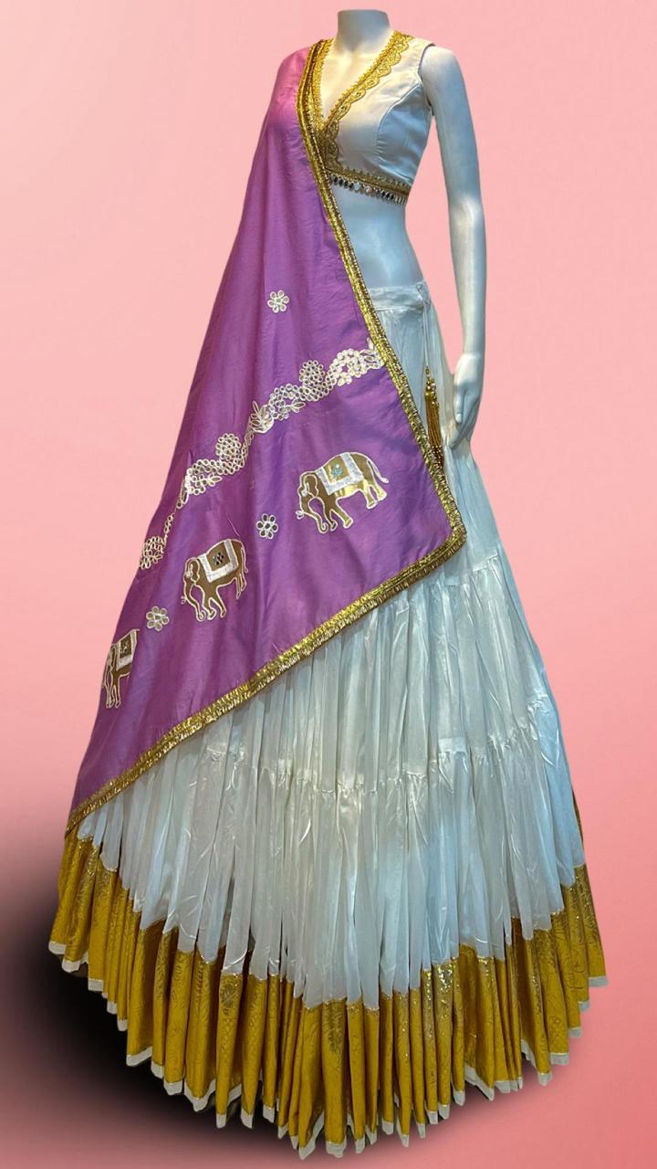 legant White Lehenga Choli with Designer Elephant Dupatta – Festive & Wedding Wear