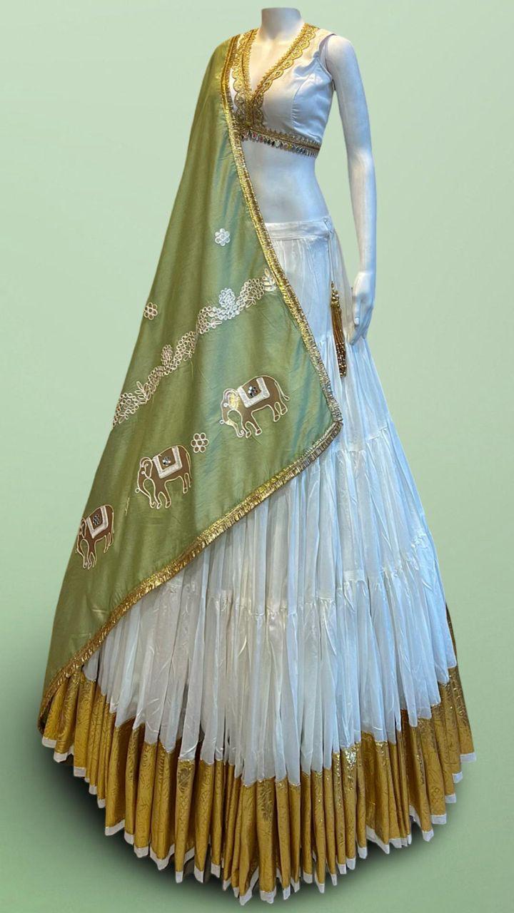 legant White Lehenga Choli with Designer Elephant Dupatta – Festive & Wedding Wear