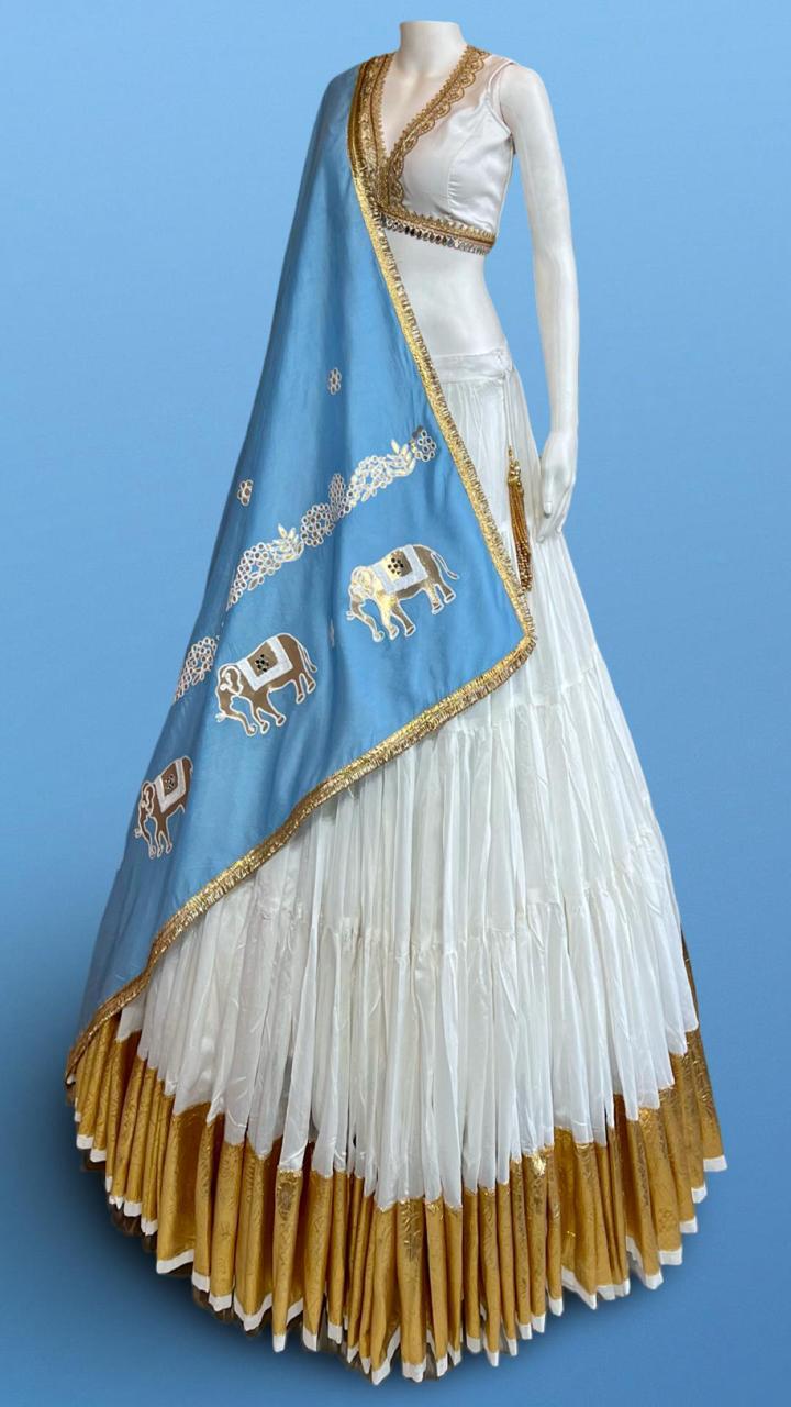 legant White Lehenga Choli with Designer Elephant Dupatta – Festive & Wedding Wear