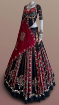 Black and red Kutchi mirror work lehenga choli with red dupatta