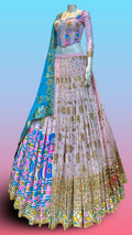 Designer pastel pink and blue embroidered Chaniya Choli with dupatta for Navratri 2026