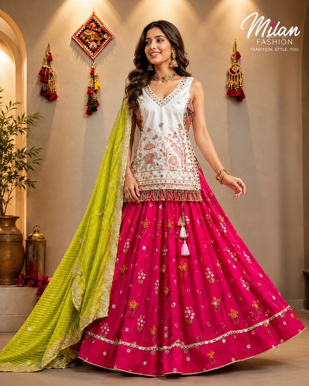 Gajar pink embroidered chaniya choli on model