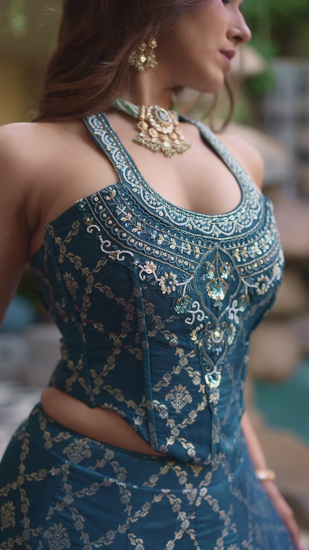 Teal Blue Designer Chaniya Choli with Silver Handwork & Dupatta